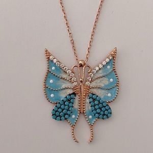 🦋Silver 925 butterfly necklace cubic zirconia cz and turquoise stones